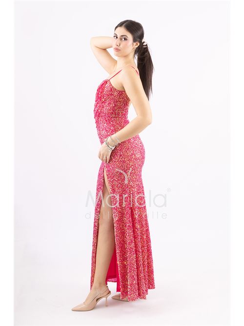 Abito a sirena  lungo con strass e spacco frontale MARICLA ELEGANCE | FP578111FUCSIA